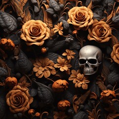 3D Halloween Flowers Tile Seamless