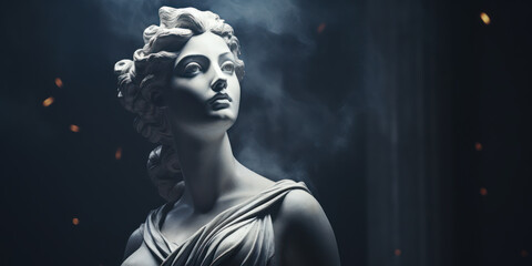 Diana bust sculpture, Ancient Greek godess of moon, wildlife, nature and hunting. Generative AI