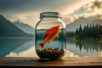 a jar of fish in the morning 
Generator by using AI Technology
