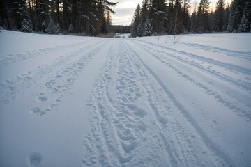 Obraz premium A deer footprint on a snowy trail