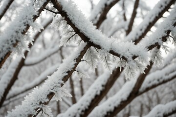 Obraz premium A close-up of frost on a bare tree