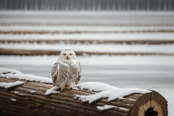 Snowy owl feather on a frosted log