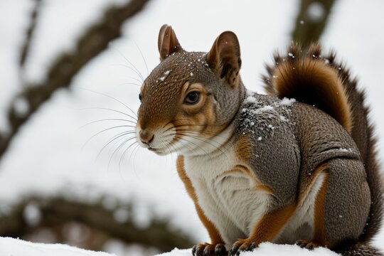 Close-up of snow on a squirrel's drey
