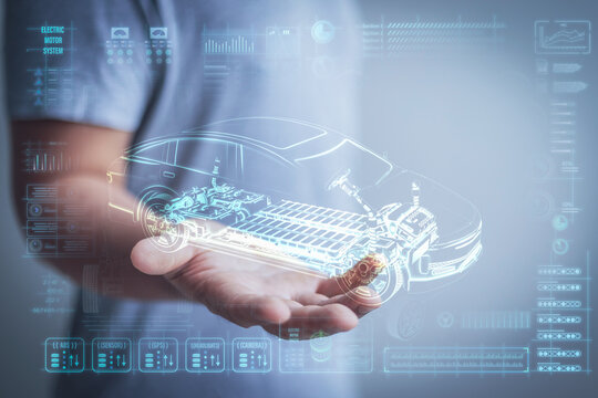 Ev car or electric vehicle display with digital graphic interface