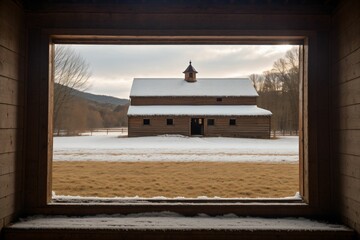 Frost on an old barn window