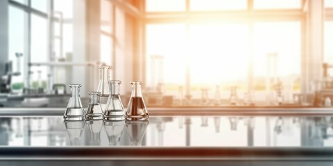 empty table blurred laboratory background