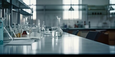 empty table blurred laboratory background