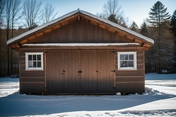 Snow on an old wooden shed