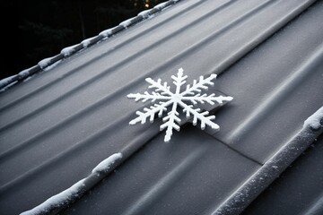 Close-up of a snowflake on a tin roof