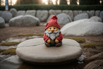 Frost on a stone garden gnome