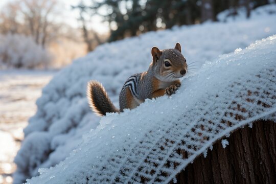 Detail of frost on a squirrel's drey