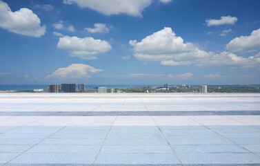 Vast open space, empty floor and city