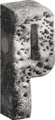  3d stone letter P with a rough textured background png.