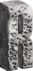  3d stone letter R with a rough textured background png.