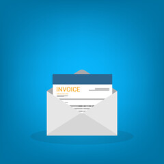 Invoice, bill in an open envelope. Payment and invoicing document, business or financial operations.