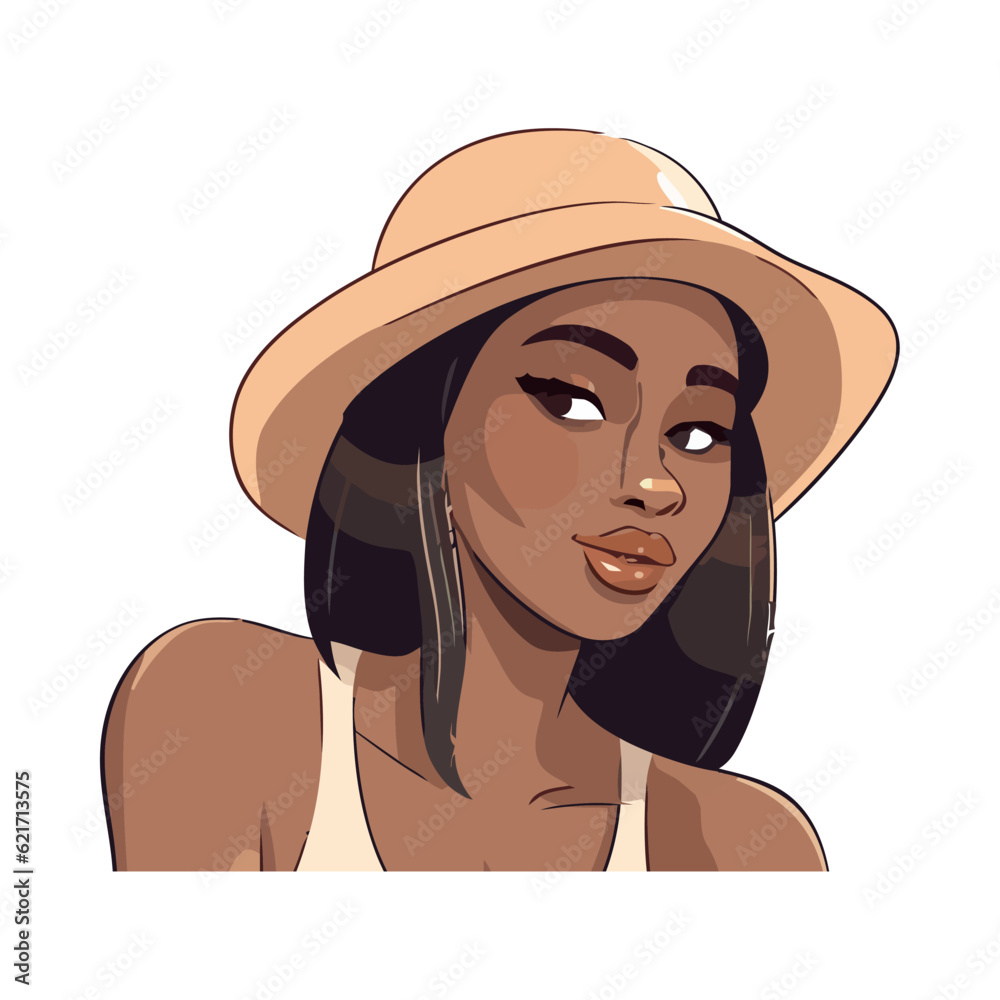 Canvas Prints Young adult woman in hat icon