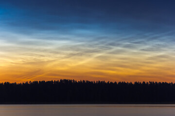 Night landscape with Noctilucent clouds at Lithuania