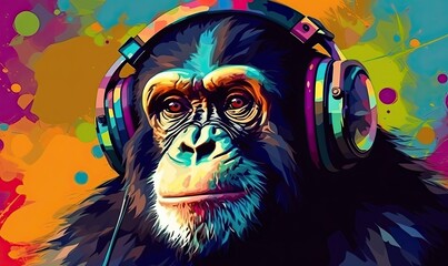 With headphones on, the monkey ape brought the party to life. Creating using generative AI tools