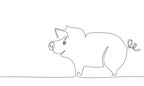 Pig silhouette vector. One line continuous vector line art outline illustration. Isolated on white background.