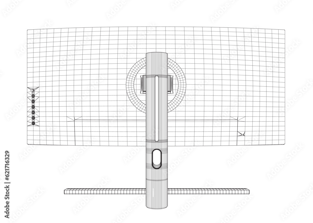 Poster wireframe of modern thin frame display computer monitor vector illustration. 3d.