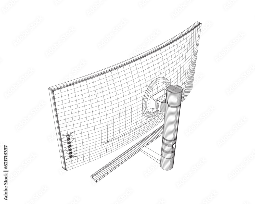 Poster wireframe of modern thin frame display computer monitor vector illustration. 3d.
