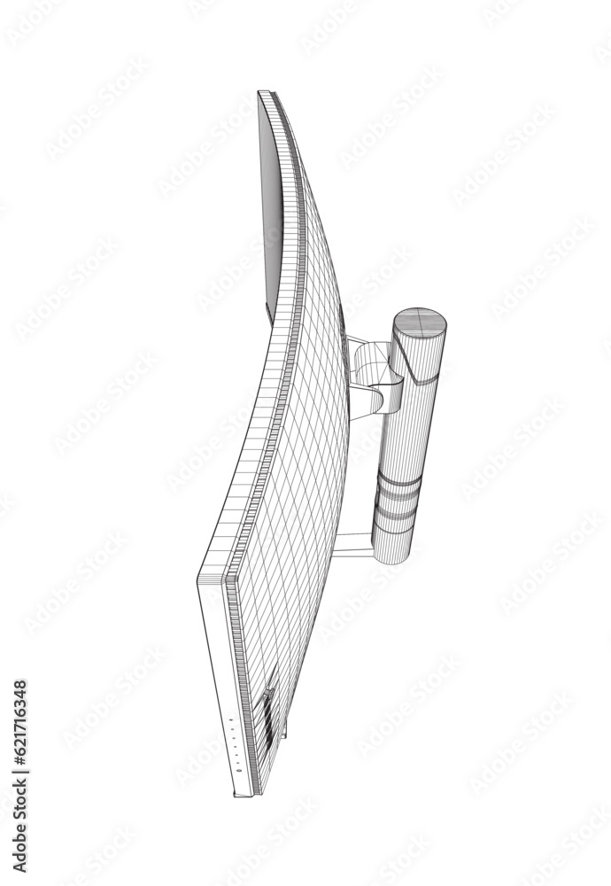 Poster wireframe of modern thin frame display computer monitor vector illustration. 3d.