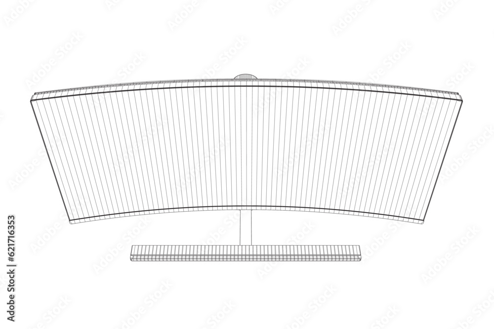 Poster wireframe of modern thin frame display computer monitor vector illustration. 3d.