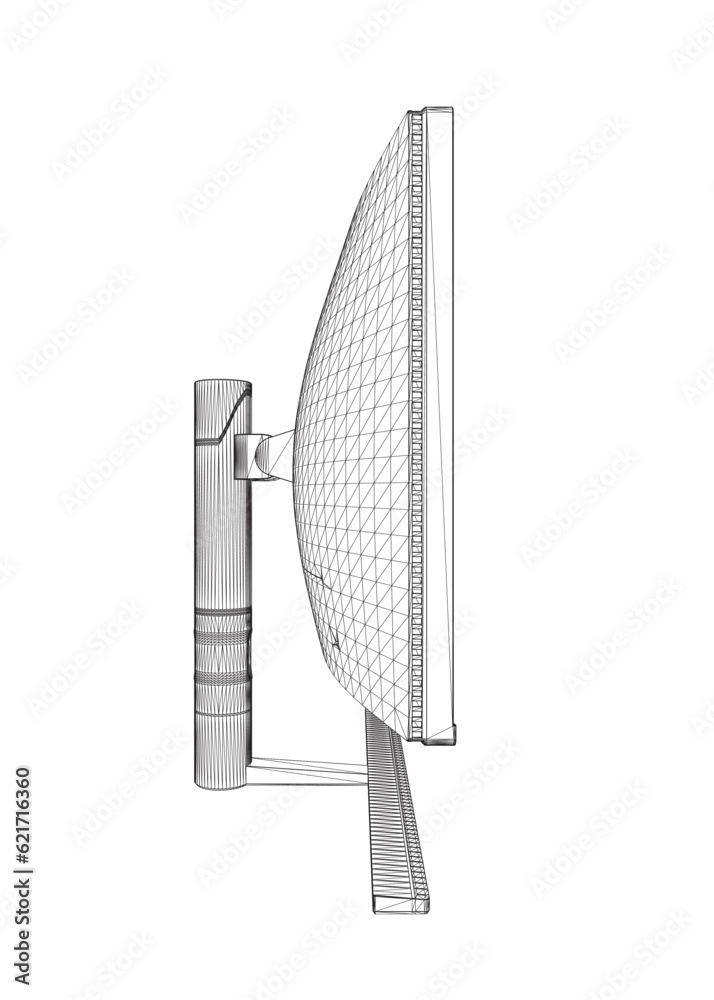 Poster wireframe of modern thin frame display computer monitor vector illustration. 3d.