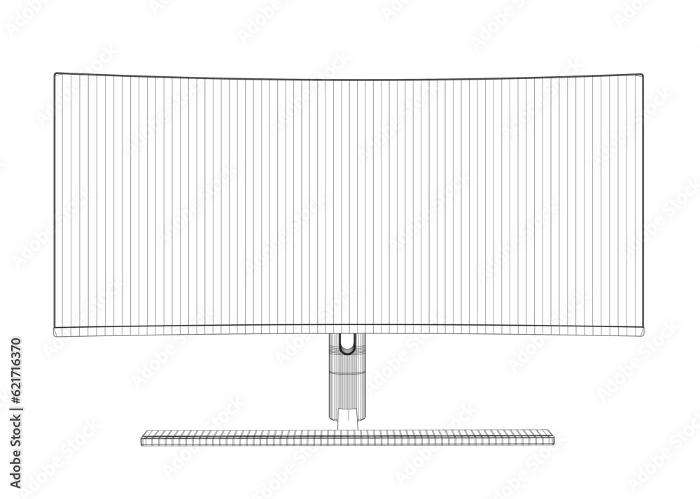 Poster wireframe of modern thin frame display computer monitor vector illustration. 3d.