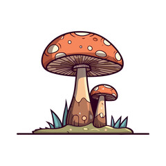 Spotted toadstool grows in fresh autumn meadow