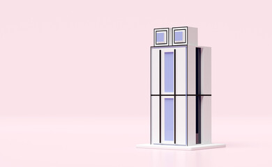 skyscraper building icon isolated on pink background. 3d render illustration
