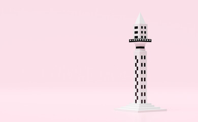 3d tower building icon isolated on pink background. 3d render illustration