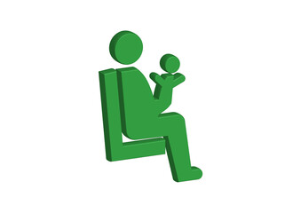 優先席マーク 赤ちゃんを抱いて椅子に座るお母さんの緑色の優先座席の3Dイラスト アイコン素材	