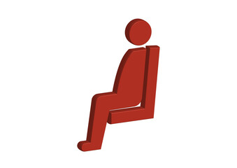 左向きで椅子に座っている赤い座席マークの3Dイラスト