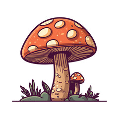 Cute toadstool growth in uncultivated meadow