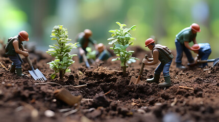 Roots of Resilience: Miniature Figures Engage in Sustainable Tree-Planting in Hyper-Realistic Forest Setting