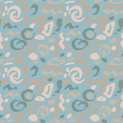 Dry Brush Lines Seamless Abstract Blue and Beige Pattern