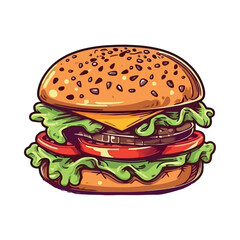 Grilled burger on sesame bun with cheese