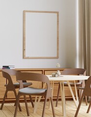 Dining room and kitchen copy space on white background wall for mockup and copy space