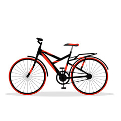 Vector illustration of side view of bicycle in red and black color combination.
