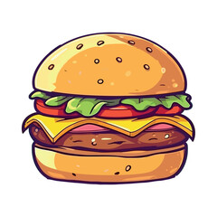 Gourmet burger with meat, cheese, and tomato