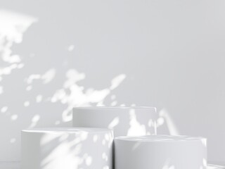 white round podium and beautiful sun light and shadow on beige wall for luxury beauty, organic, health, cosmetic, jewelry fashion product display background..
