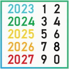 The many year and number of vector. Graphic design of number in colorful and creative new year.