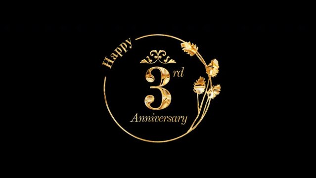 Happy 3rd Anniversary Greetings in Gold Style, Anniversary Greetings with alpha channel