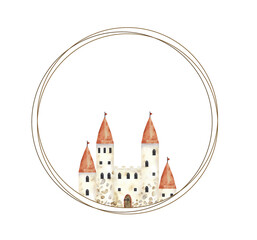 Fototapeta premium Frame with castle house wall, isolated on white. Garden manor barrier illustration, architecture outdoor design element.