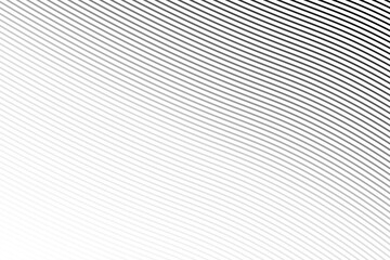 Diagonal lines halftone effect. Abstract black and white background with curve lines and waves.