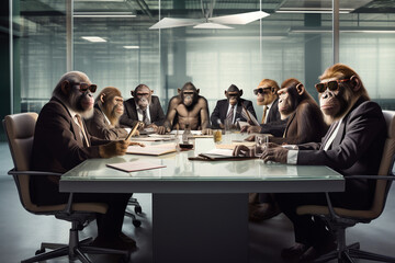 monkey having a work meeting