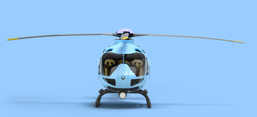 multipurpose passenger helicopter for air transportation front view 3d render on blue © nosorogua