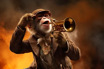 Foto auf Acrylglas monkey playing trumpet music © IOLA