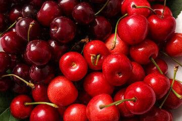 Texture of sweet cherries as background, closeup